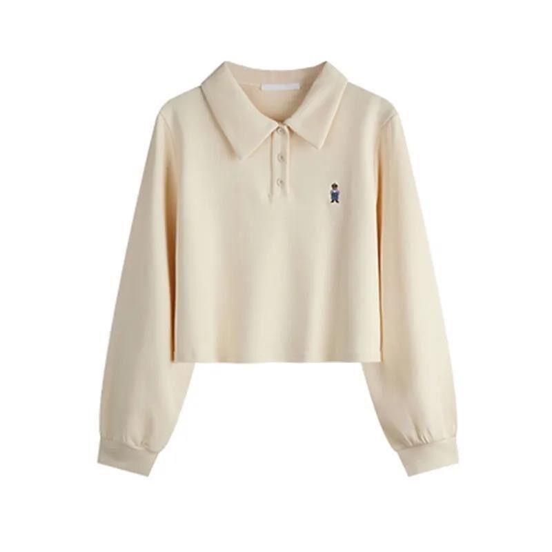 Short Plo Neck Sweater Women's Morning New Thin Loose Student Versatile High Waist Top