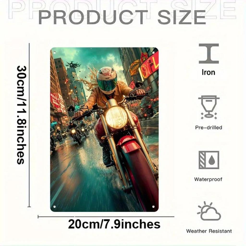 Classic Motorcycle Wall Art 8x12 Inch Vintage Metal Sign for Kitchen Living Room Decor