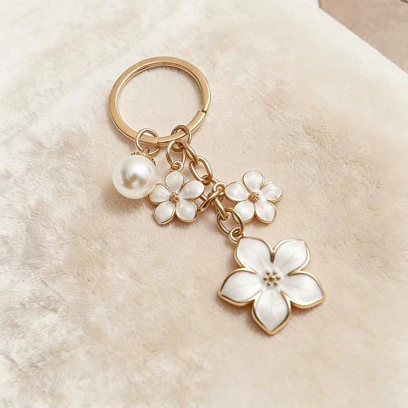 Yogodlns Alloy Sakura Bag Pendant Cherry Blossom Imitation Pearl Accent Cherry Blossom Keychain Sweet Flower Bags Accessories