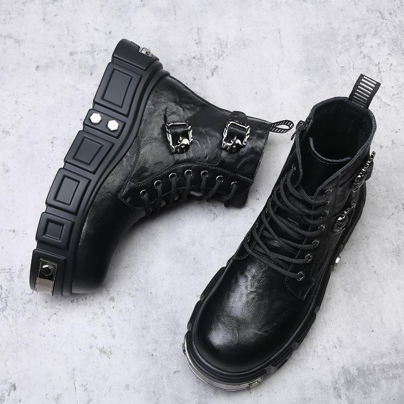 Herren-Lederstiefel mit hohem Schaft, neues Winterdesign, kleine Martin-Stiefel, trendige, lässige Kurzstiefel, dicksohlige, erhöhende Herrenstiefel