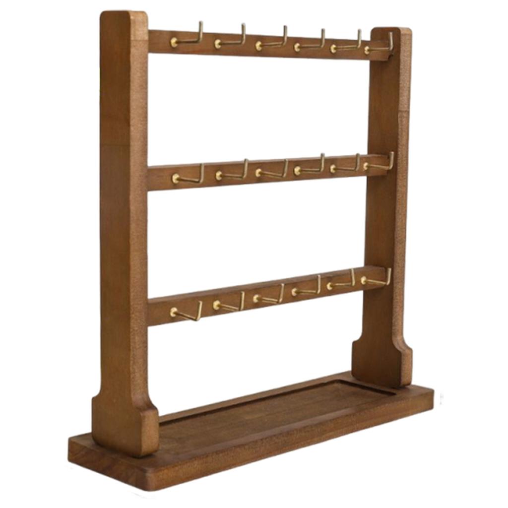 Wooden Jewelry Display Stand with Hook Household Bracelet Storage Rack Multi-Layer Necklace Wood Holder for Closet Dresser