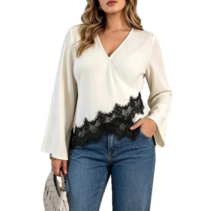 Plus Size Women S V Neck Cross Flare Sleeve Chiffon Blouse