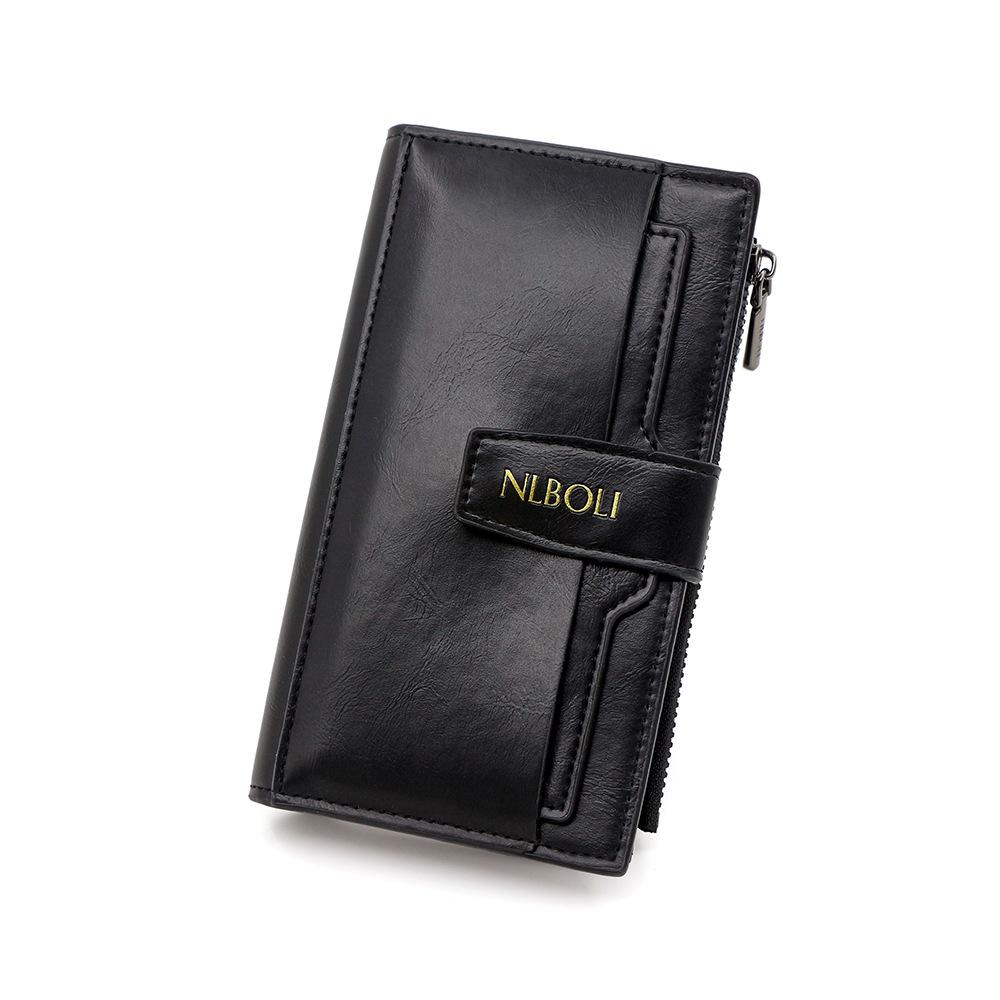 

Retro Crazy Horse Material Men s Wallet with Three Fold Buckle, Multi functional and Multi card Slot, Large Capacity Business Lo чорний