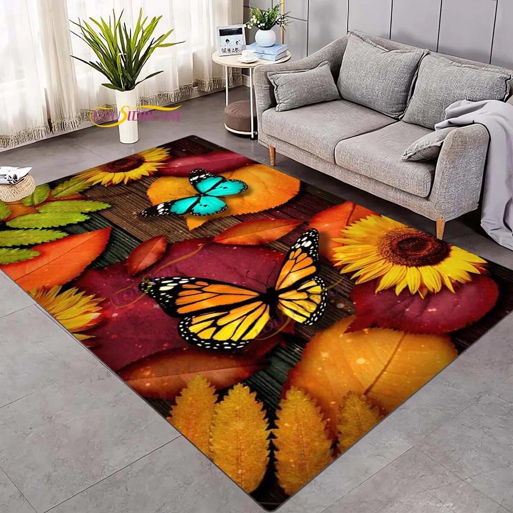 Koberec 3D Daisy Flowers Butterflies Velkoplošné koberce Barevný Butterfly Sunflower Koberec do obývacího pokoje Ložnice Herna Domácí dekorace