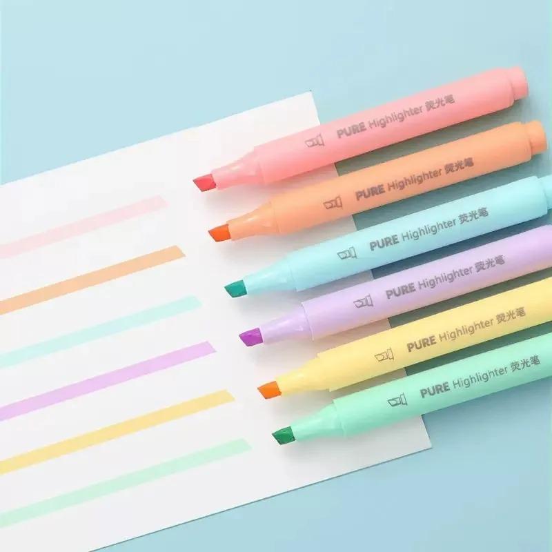 6/8Pcs/set Pastel Color Macaron Highlighter Pen Marker Pens Fluorescent Pen Drawing Highlighters Cute Stationery School Supplies