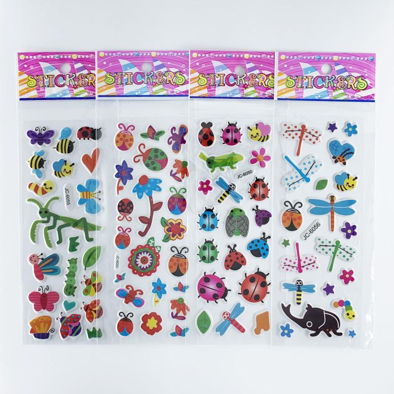 10 Sheets/Set Cartoon Insect Bee Ladybug Sticker Cute 3D Bubble PVC Scrapbooking Stickers for Children Boy Girl Cognitive Toys