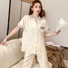 Seda Fria Primavera Fresca E Verão Roupa Exterior Casual Desenho Animado Manga Curta Calças Urso Estampa Completa Roupa de Dormir Conjunto