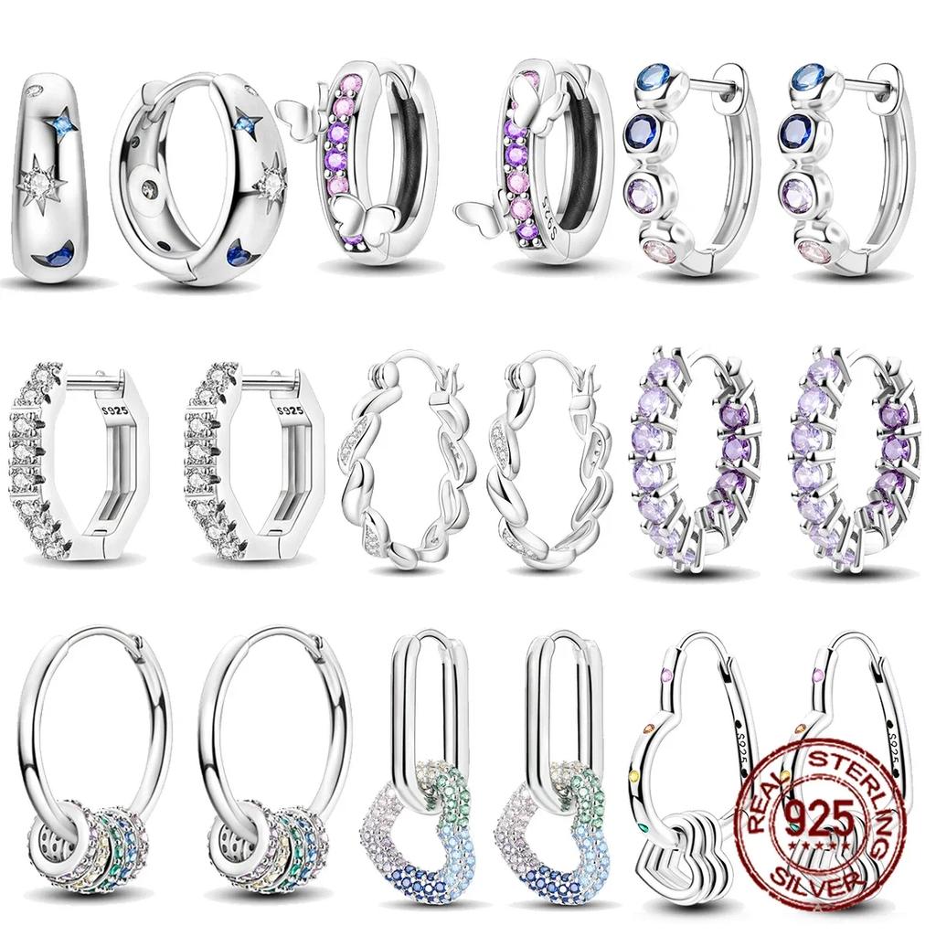 925 Silver Star Moon Pendant Earrings For Women Sparkling Cubic Zircon Luxury Wedding Anniversary Jewelry Gifts