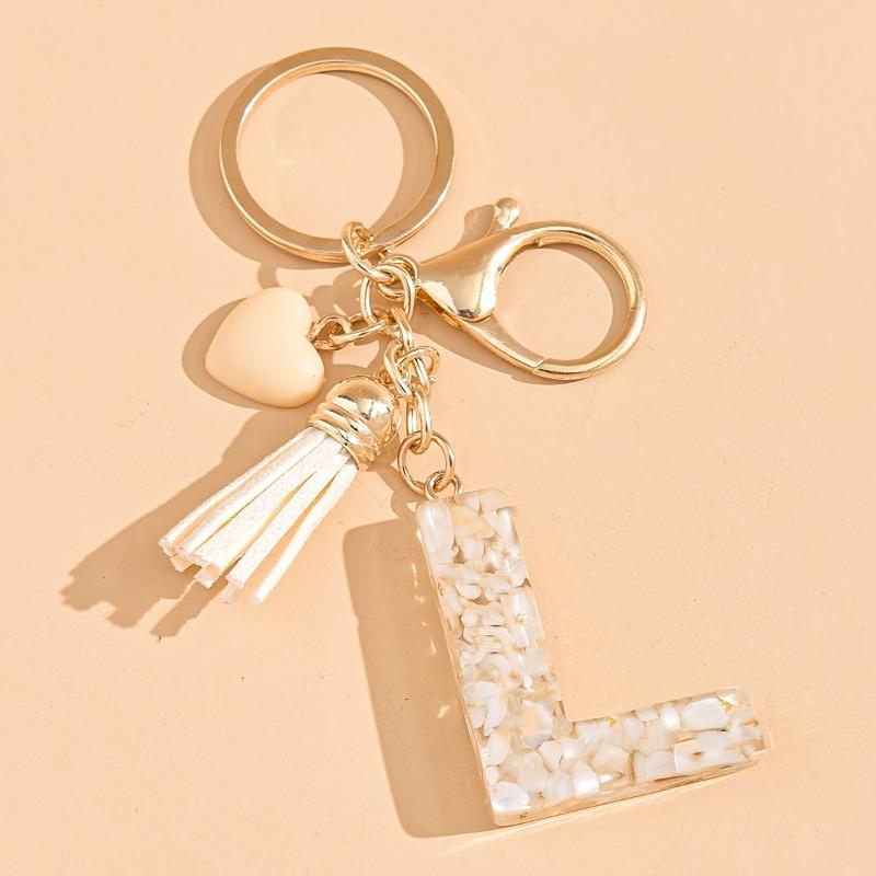 Hot-selling Epoxy Initials Love Tassel Keychain Bag Ornament Buckle Pendant Car Jewelry Clothing Accessories