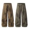 New Tie-dye Gradient Scimitar Work Pants High Street Pleated Wide-leg Casual Straight Cotton Work Pants Men's Pants
