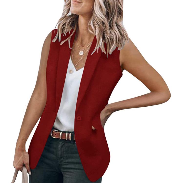 2025 Summer European American Women s Sleeveless Suit Jacket - Solid Color Loose Fit Suit Collar Cardigan S вино красного 1890₽