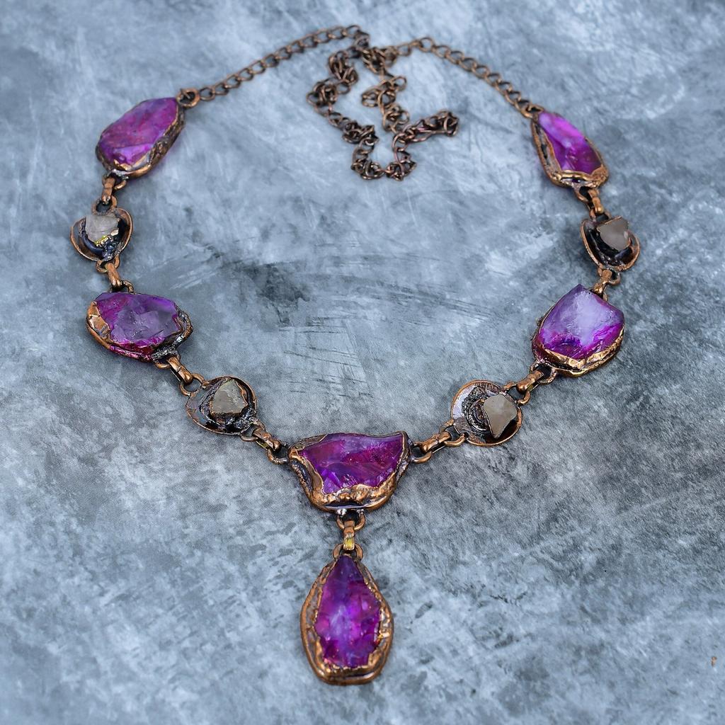 Friendship Day Sale Purple Quartz Stone Copper New Electroformed Chain Necklace VP-113