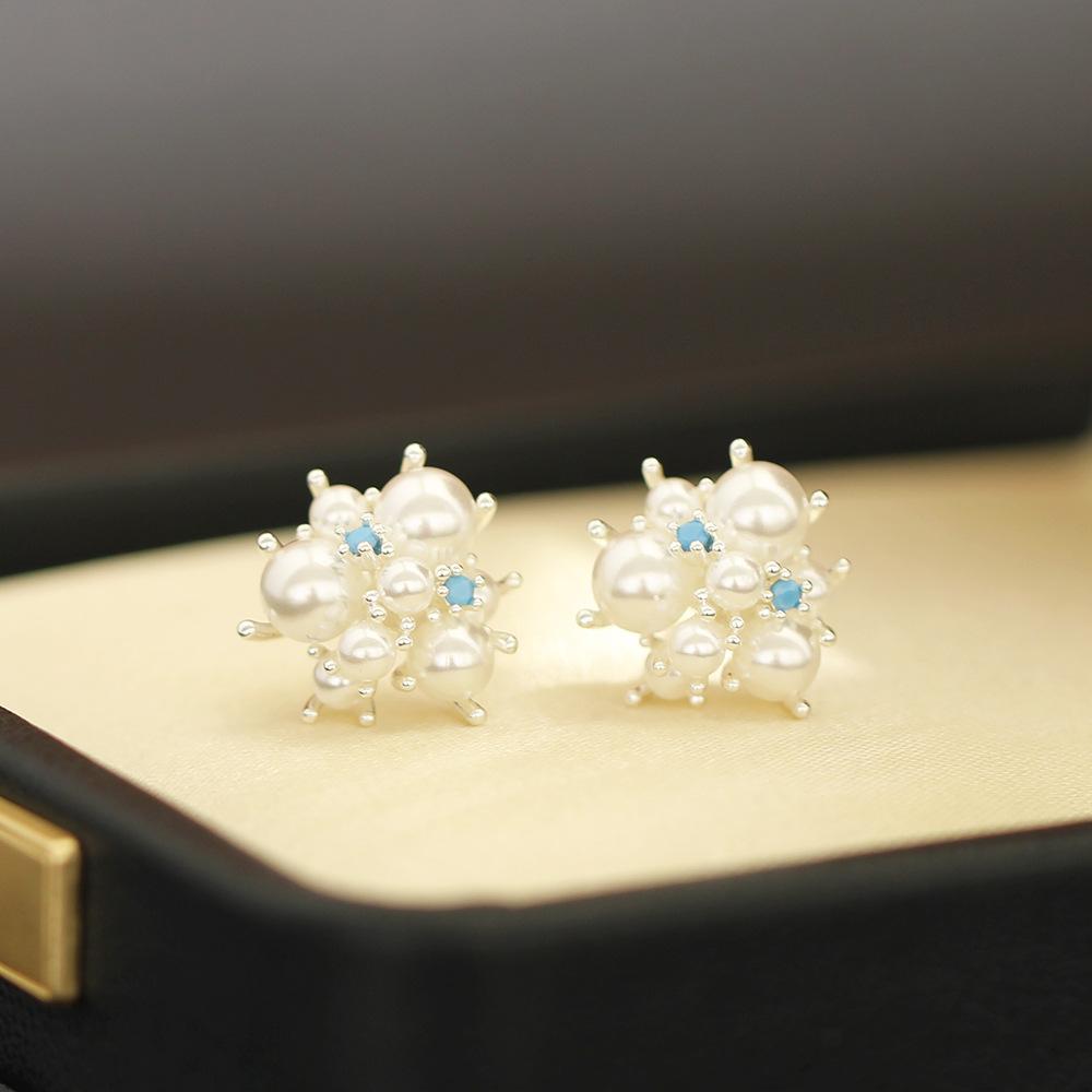 S925 silver needle exquisite pearl fireworks slightly inlaid zircon stud earrings women s fashion light luxury sweet temperament versatile earrings серебряный