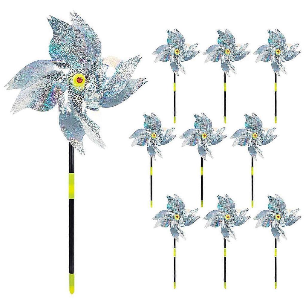 10 Pack Bird Repellent Scare Pinwheels, Bird Reflective Deterrent Pinwheel Device Outdoor Birds Away for Lawn