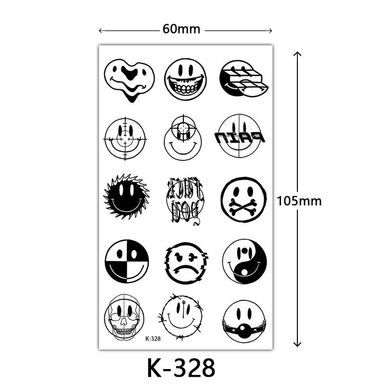 Pegatinas de Tatuaje Impermeables Frescas Pequeñas: Letras Inglesas, Flores, Mariposas, Líneas de Boceto