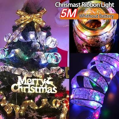 LED Ribbon Lights Christmas Decoration Christmas Tree Ornaments DIY Lace Bows String Lights Navidad Home Decors New Year
