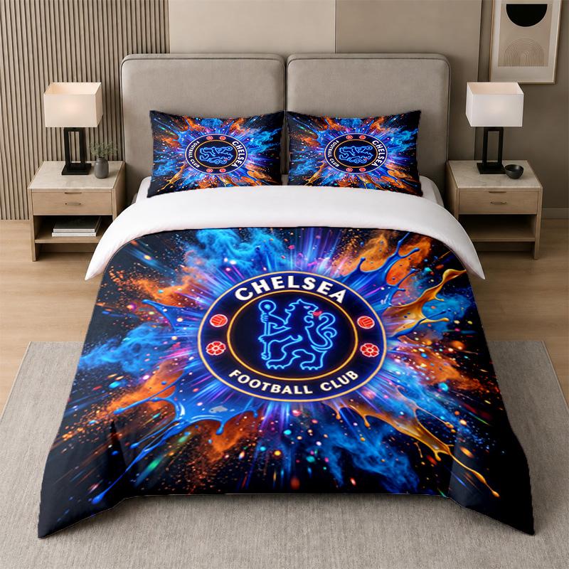 3Pcs Bedding SetChelsea FC Soft Bed Sheet and Two Pillowcases Home Bedroom Decor
