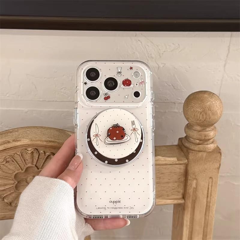 Korean Style Minimalist Polka Dot Cute Fork Knife Design Magnetic Phone Case IPhone 17 Pro Max With Kickstand