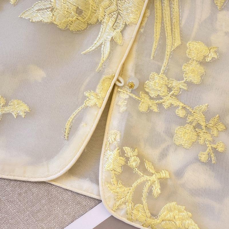 2025 Embroidered Organza Vest Buckle Thin Vest Vest Sleeveless Vest Women's Summer