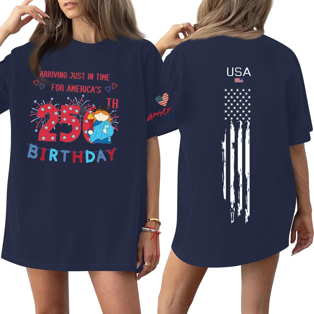 Damski casualowy modny top T-shirt z okrągłym dekoltem, krótkim rękawem i casualowym nadrukiem