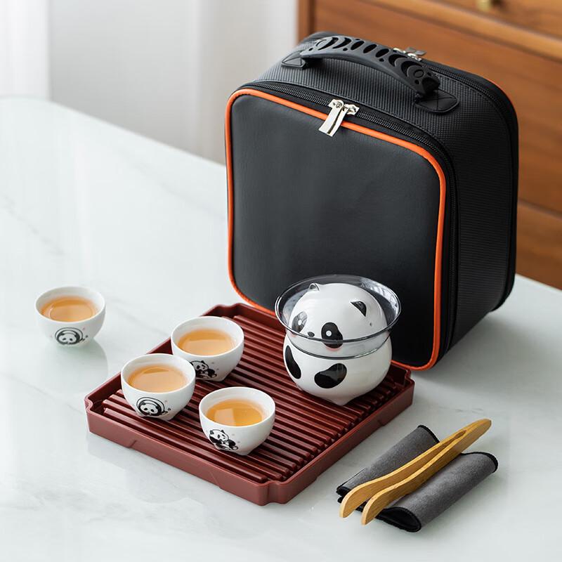 Ink Wash Panda Portable Ceramic Tea Set
