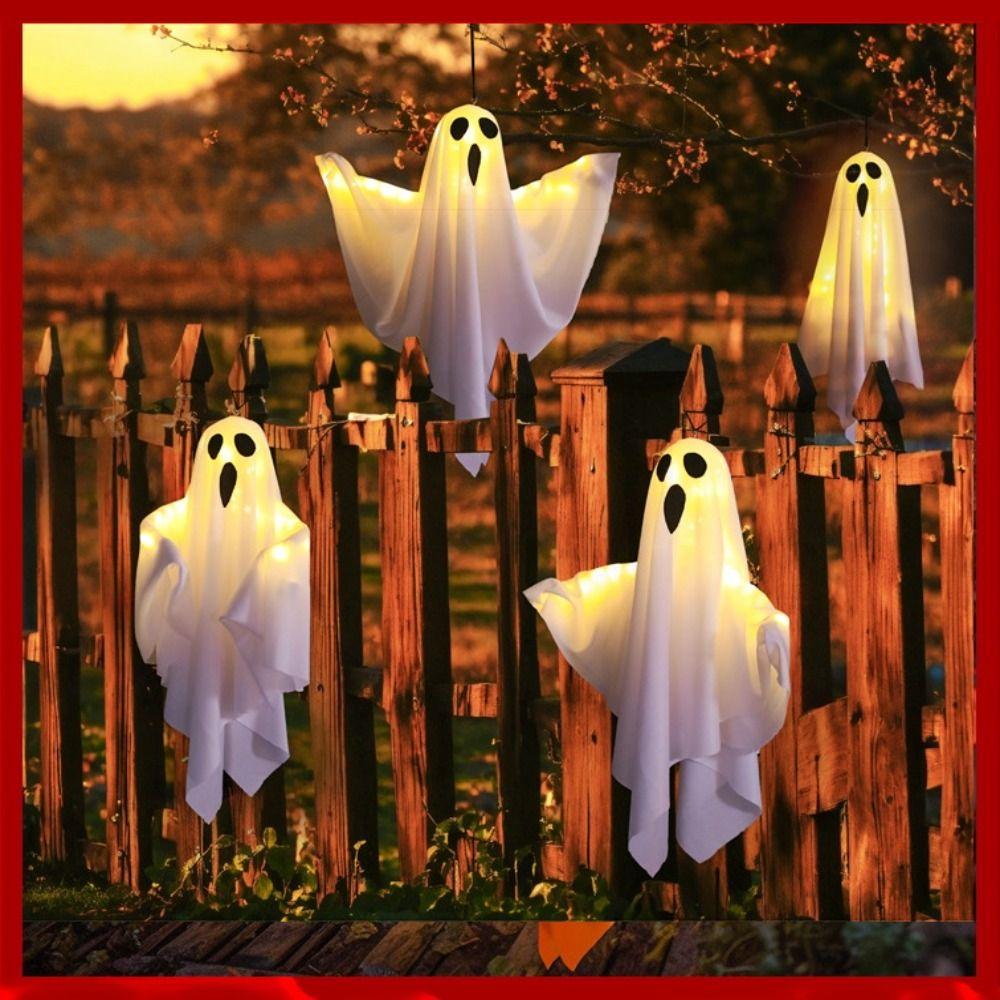 Papery Halloween Hanging Ornament DIY Decorative LED Light Hanging Halloween Ghost Indoor