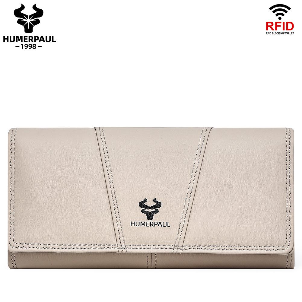 Humerpaul Portafoglio da donna portafoglio in pelle bovina primo strato grande capacità clutch portafoglio multi-carte con finestra per foto portafoglio