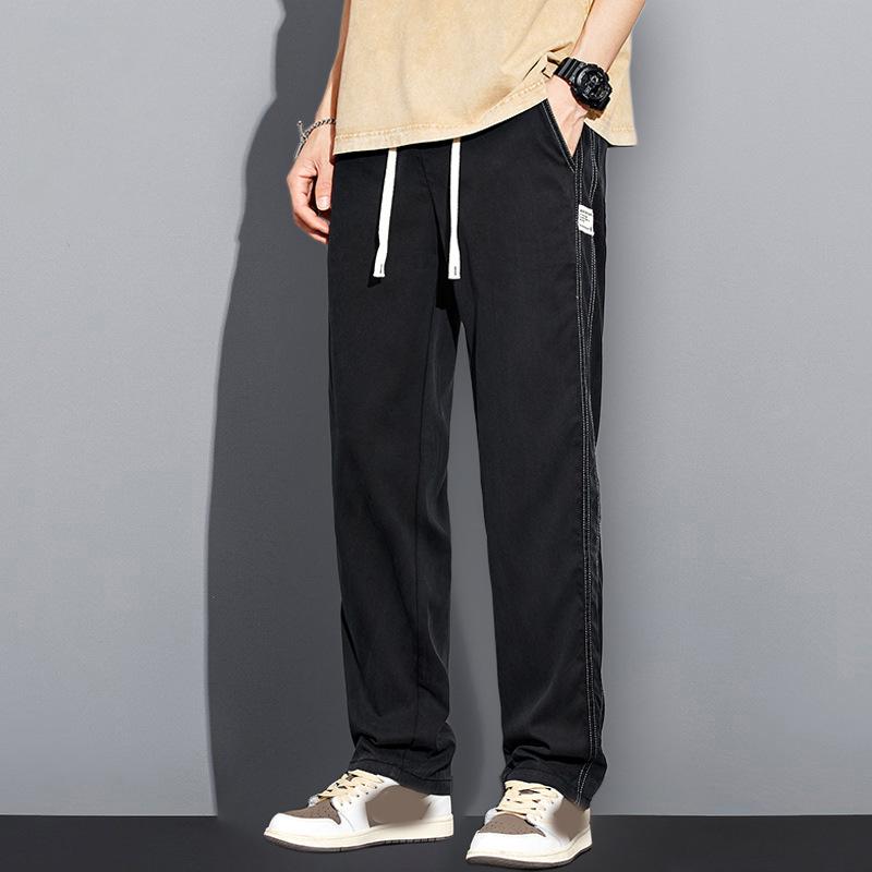 

Весна-лето, мягкие мужские джинсы из лиоцелла, тонкие свободные прямые брюки, эластичный пояс на шнурке, повседневные корейские брюки S