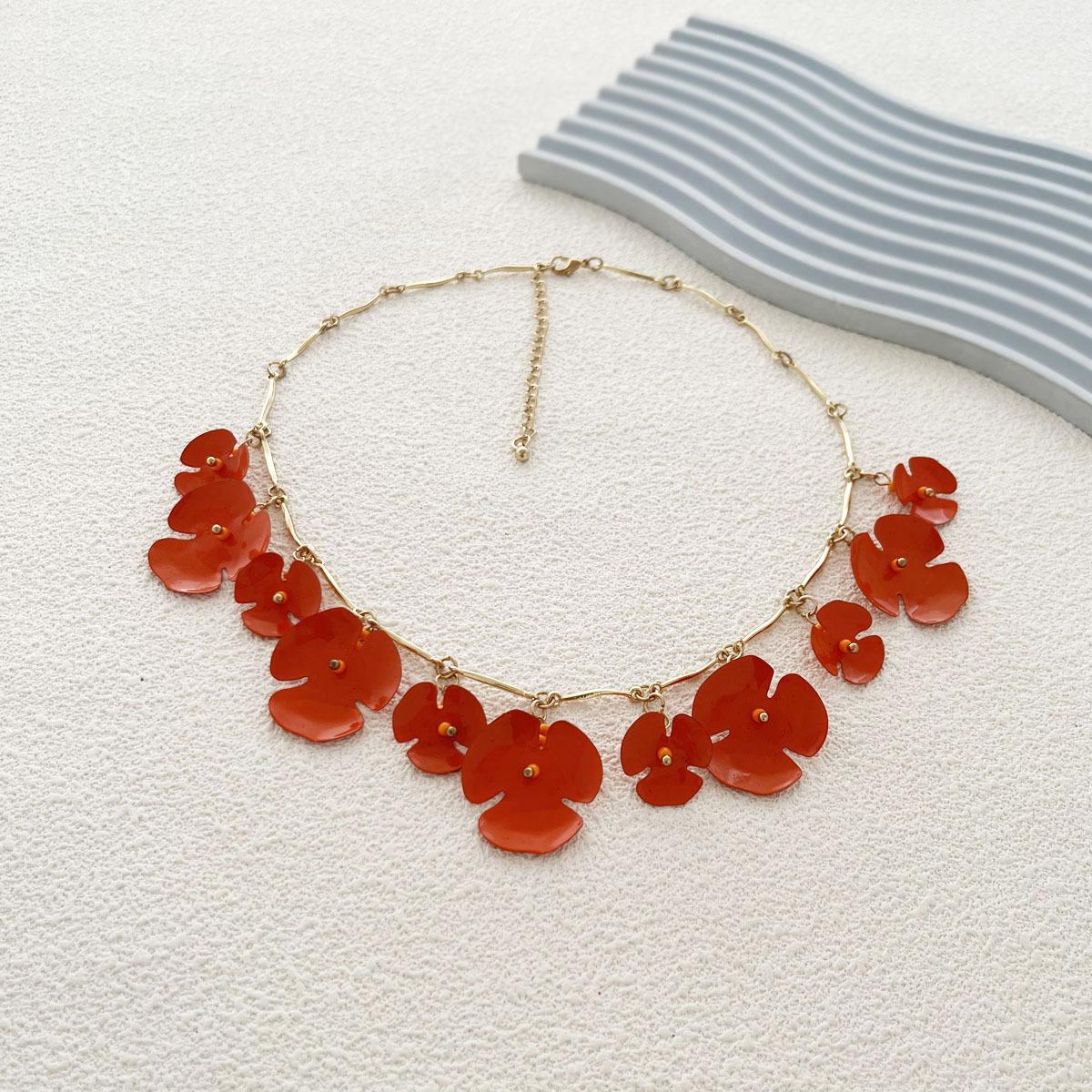 Личность богемная модный тренд пара окрашенный металлический цветок кулон ожерелье для женщин для отпуска оранжевый