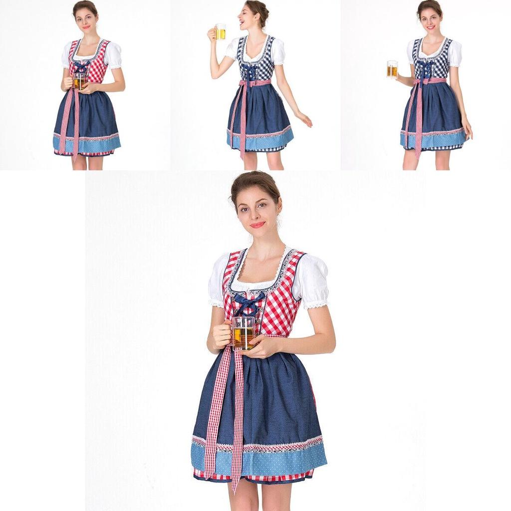 Damski kostium Oktoberfest, gładka sukienka z delikatnym wykończeniem na uroczystości