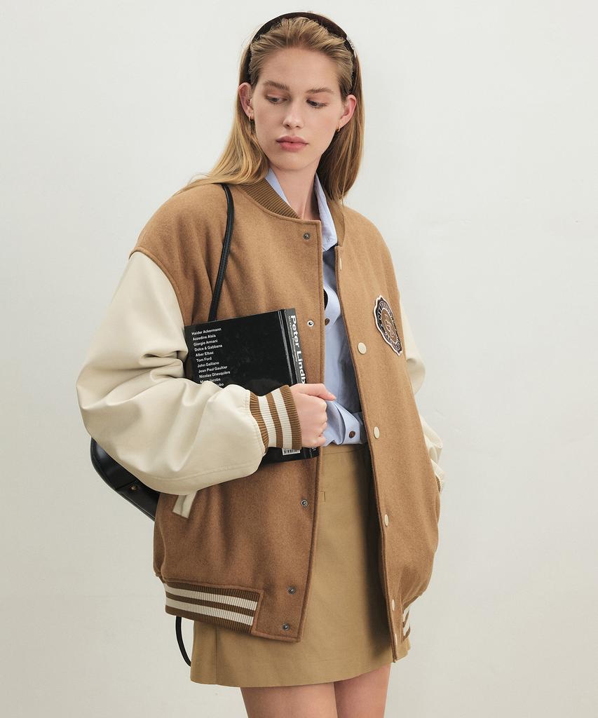 Citybreeze Wool Preppy Varsity Jacket_Beige