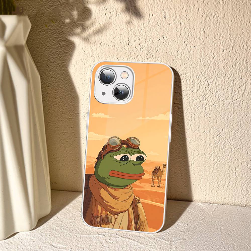 P-Pepes The Frog Face Cartoon Tempered Glass For Iphone 14 13 12 11 Pro Mini XS MAX 14Plus X XS XR Fundas