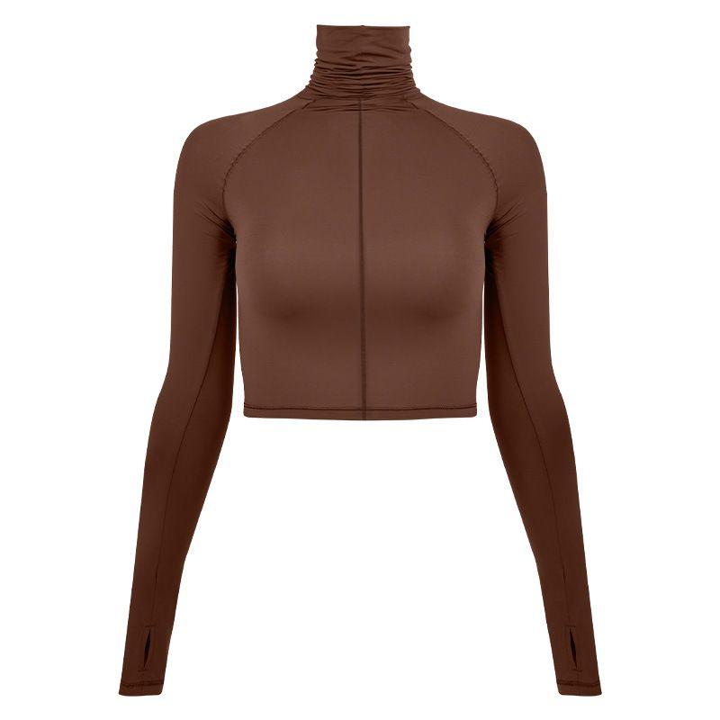 

Summer New Yoga Wear Women s Xiaoxing Spandex Lightweight High Elastic Magic Clothes Turtleneck Long Sleeves Sports Fitness T-shirt Elastic Chestnut L