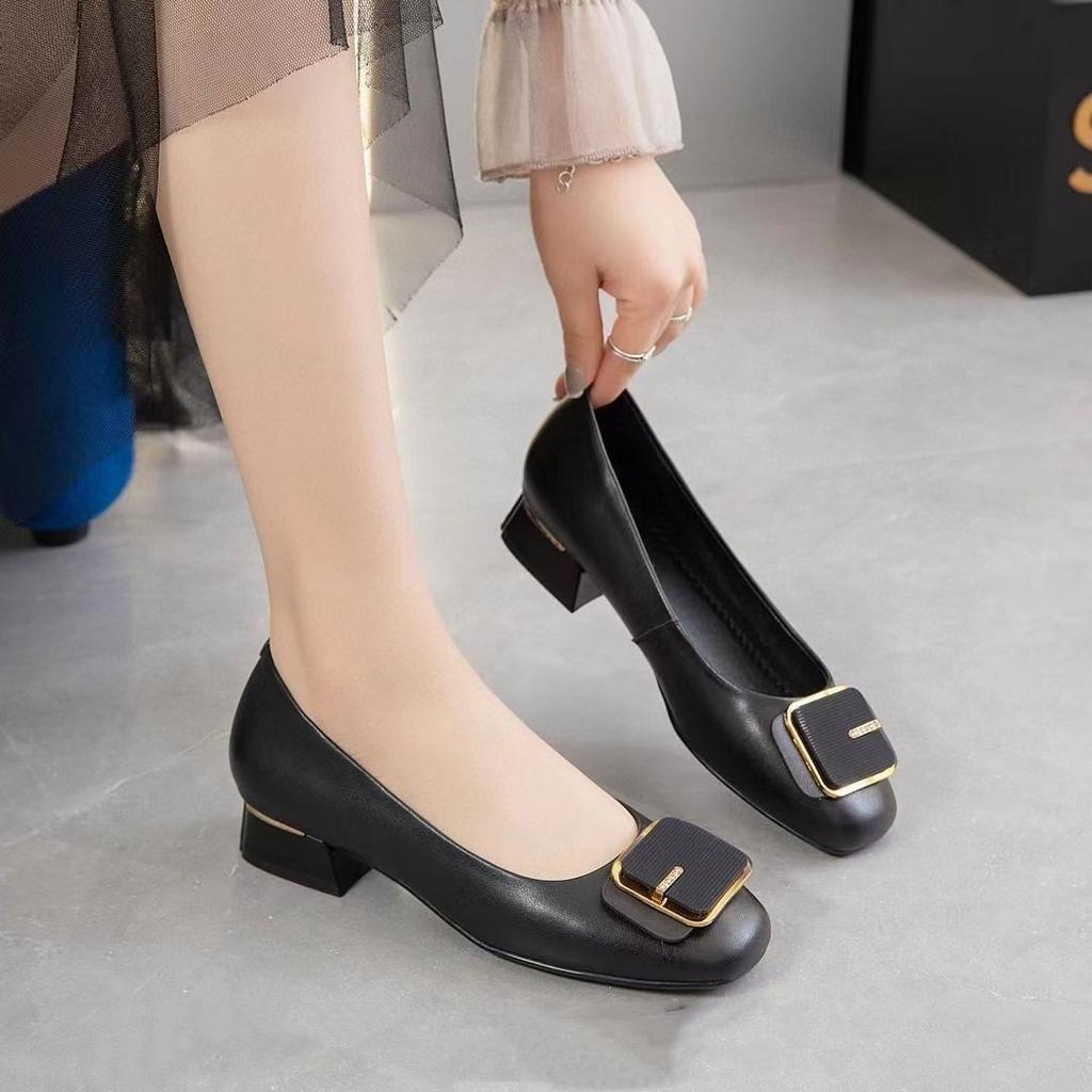 Spring and Autumn Woman Pumps Square Toe With Medium Heels Mary Jane Shoes for Women Chic Point Y2k Comfortable and Elegant Shoe