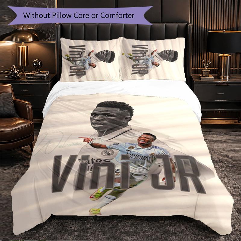 Vinicius Junior 3-teiliges Bettwäscheset Weiches Bettbezug-Set mit Kissenbezügen Bedrucktes Schlafzimmer-Deko-Set für Zuhause