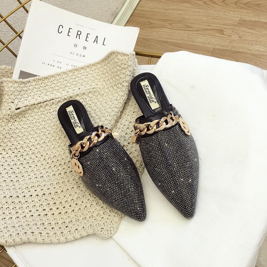 

Женские сабо, роскошные туфли на плоской подошве, модные лоферы, дизайнерская обувь, летние шлепанцы, шлепанцы с острым носком, без шнуровки, свадебные повседневные женские сандалии 35 чёрный