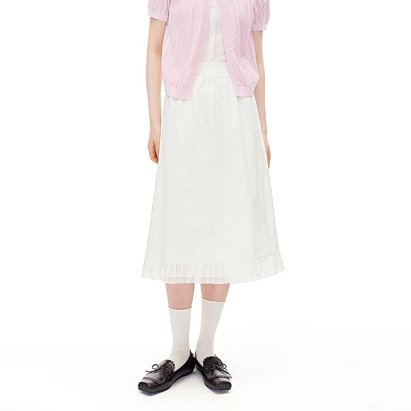 LEDIN Summer Off-White Straight Midi Skirt