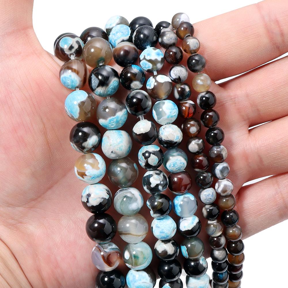 6/8/10mm Natural Stone Brown Blue Fire Agates Beads Round Loose Beads For Jewelry Making DIY Crafts Bracelet Necklace Supplies