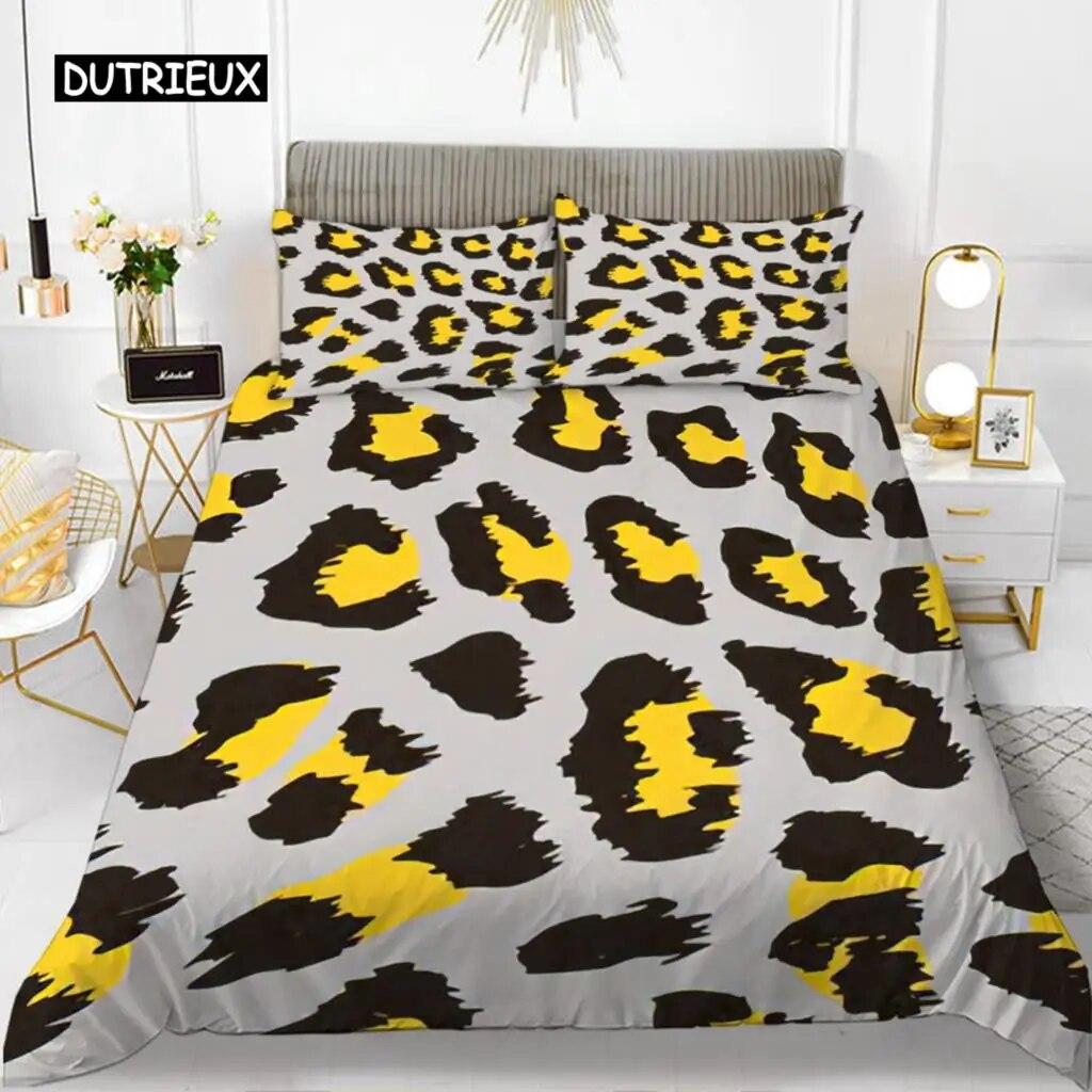 Leopard Print Duvet Cover Set Queen Size Girl Colorful Cheetah Print Bedding Set Polyester Wild Animal Theme Comforter Cover Set  three-piece set