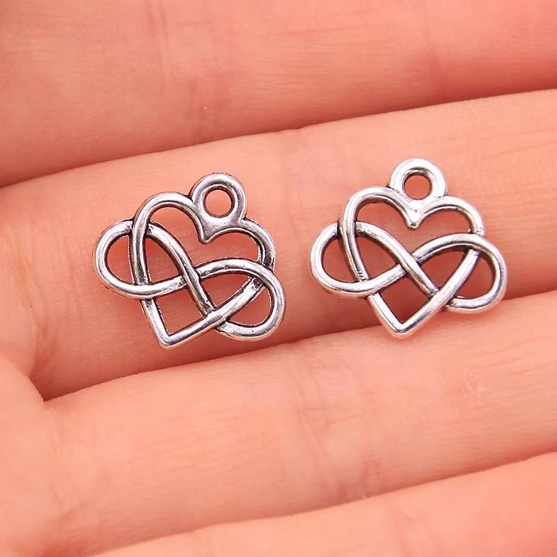 20 szt. 15x13mm Kolor Starego Srebra Serce Miłości Znak Nieskończoności Zawieszki do Samodzielnego Robienia Naszyjników Bransoletek Biżuterii Ręcznie Robione