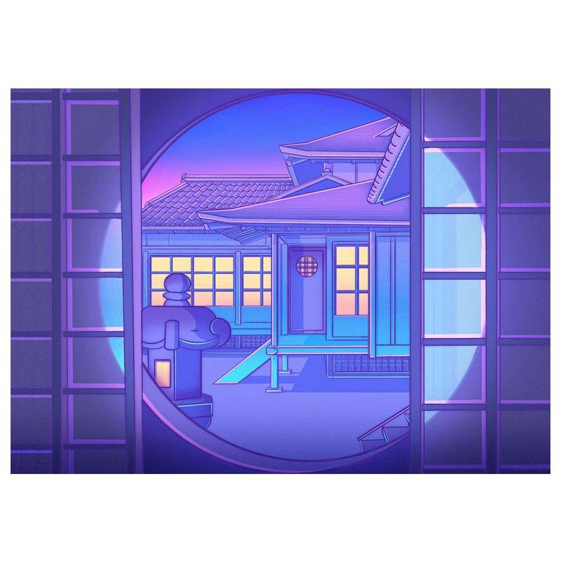 80s Vaporwave Style Wall Art Poster City Night Street Cat Canvas Painting Print Home Decoration Kawaii Room Decor Canvas Picture