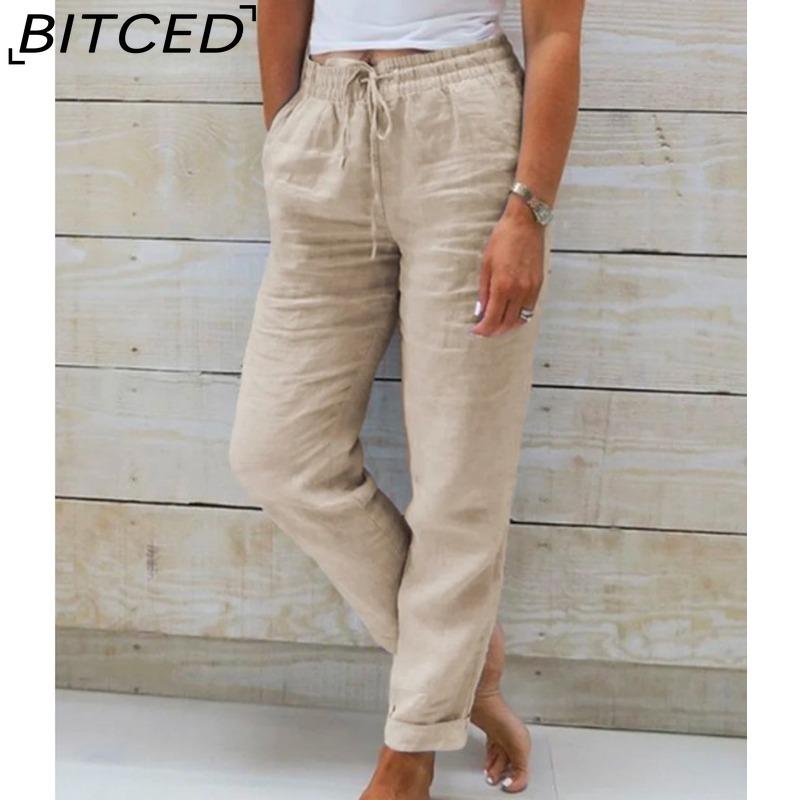 

BITCED Женские летние брюки с широкими штанинами и эластичным поясом Nine Points XXXXXL хаки