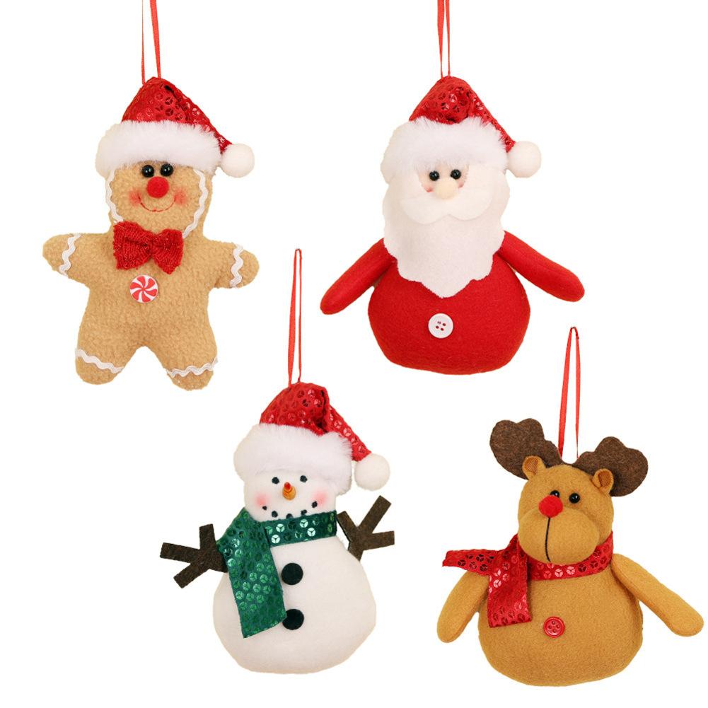 4Pcs Christmas Ginger Man Ornaments Snowman Santa Elk Figurine Hanging Ornaments For Xmas Tree Christmas Decorations