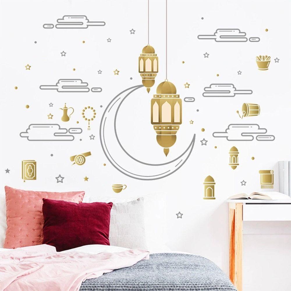 Multicolor Eid Mubarak Wall Stickers Star Moon Lantern Castle Ramadan Kareem Decals Eid Al-fitr Accessories Mural Bedroom