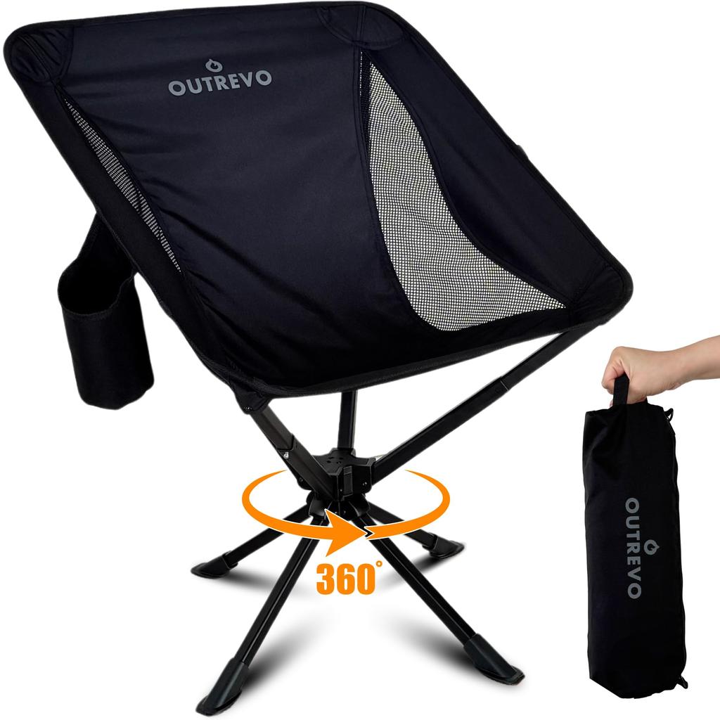 OUTREVO 360 Degree Rotating Outdoor Chair Compact Lightweight Folding One Touch Chair with Bag Outrevo [Revolver] (Black)