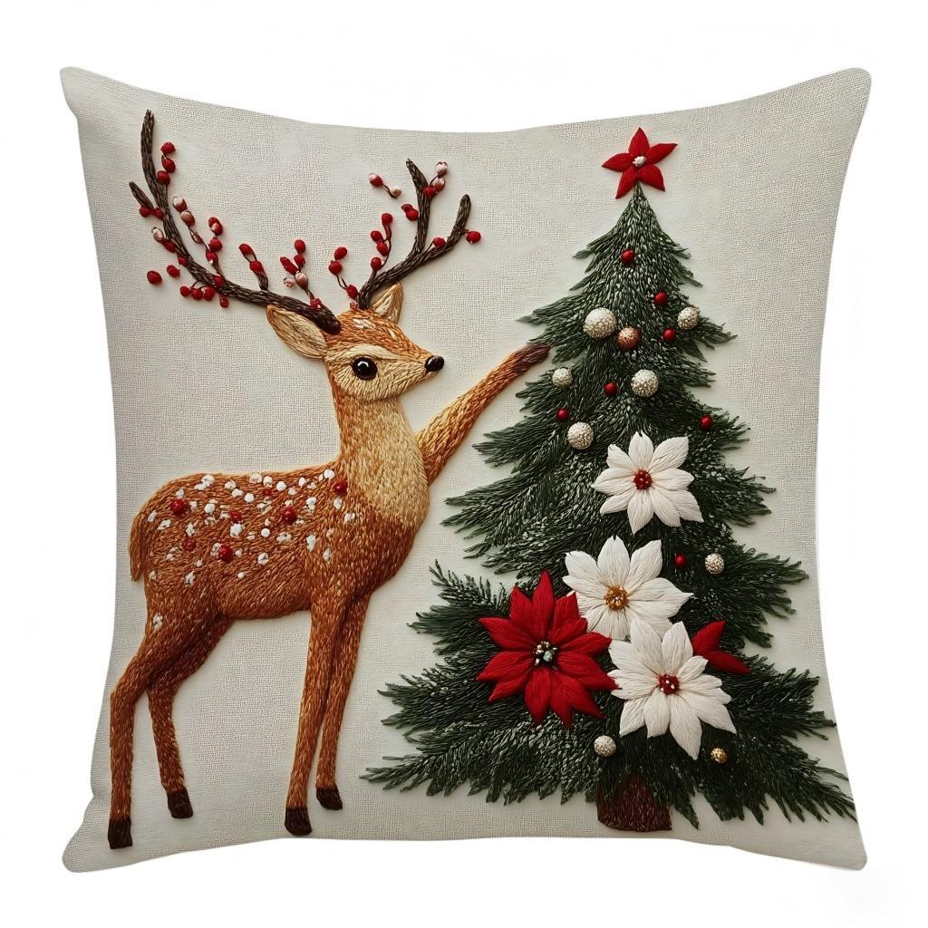 Christmas Pillow Cover - Festive Cartoon Linen Cushion Covers for Sofa Decor Pillowcase Xmas Cushion Cover Gift  ( No Pillow Core )