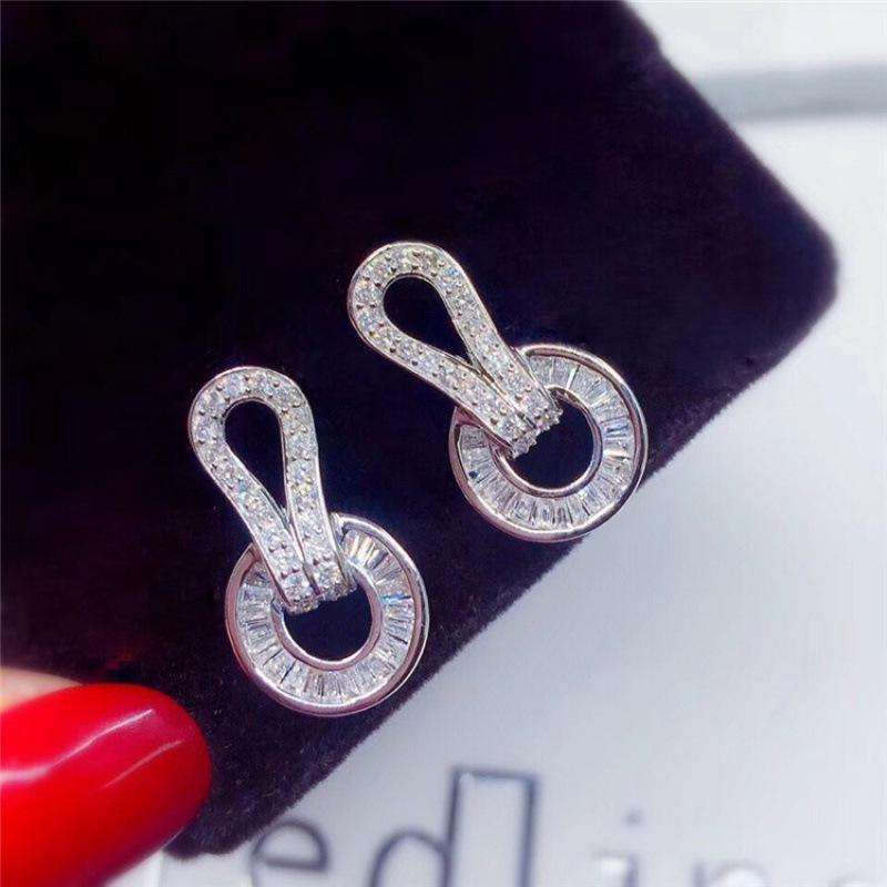 18K White Gold Plated Simulated Diamond Stud Earrings for Women - European & American Fashion