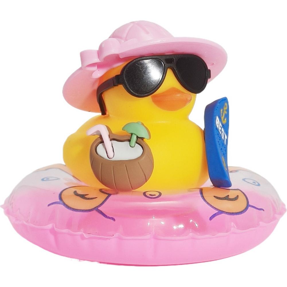 Cool Summer Duck Car Dashboard Decor, Rubber Duck With Swim Ring & Sunglasses, Cute Beach-Themed Ornament For Car Interior Gifts