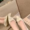 Sheepskin~ A glance of heart temperament pointed boots celebrity style V buckle commuter shoes women's flats