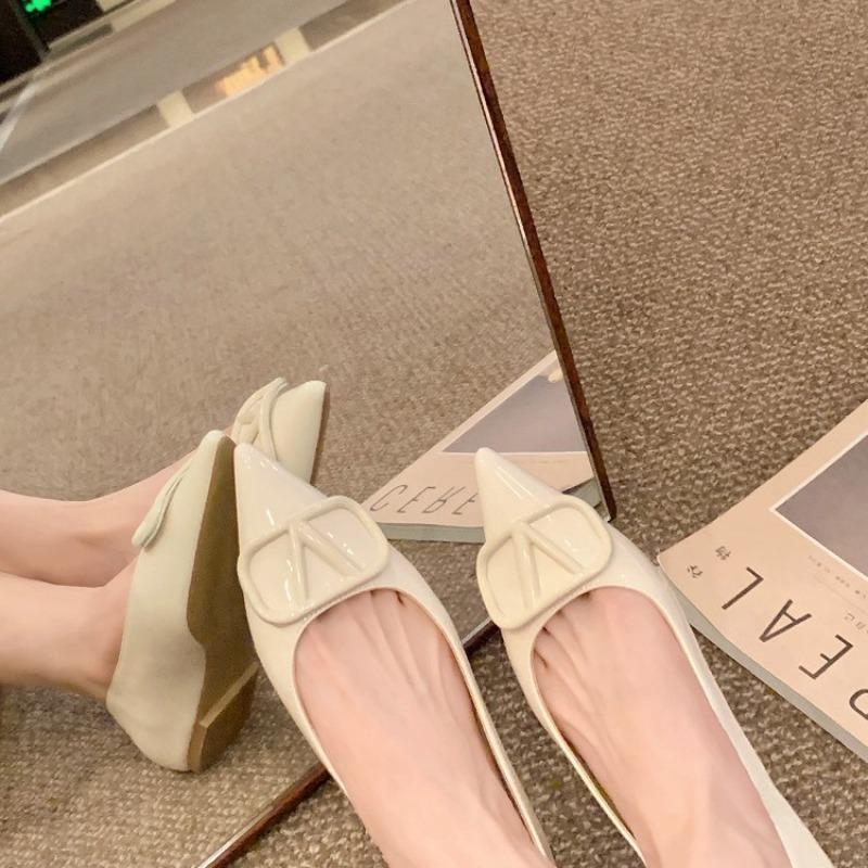 Sheepskin~ A glance of heart temperament pointed boots celebrity style V buckle commuter shoes women's flats
